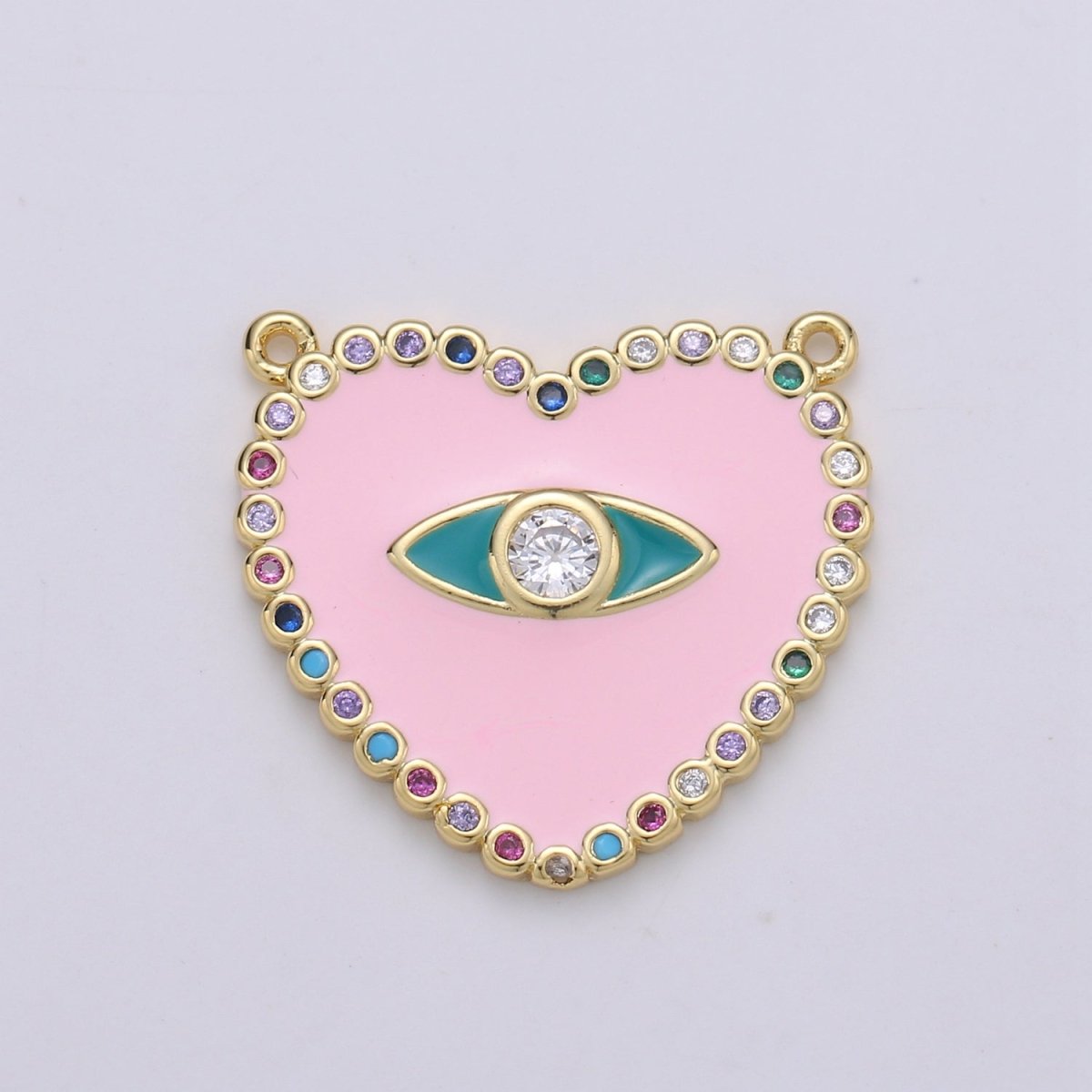 Pink Heart charm w/ Cubic Zirconia, Pink Love Charm, 24K Gold Filled Charm Valentine Pendant Necklace F-529 - DLUXCA