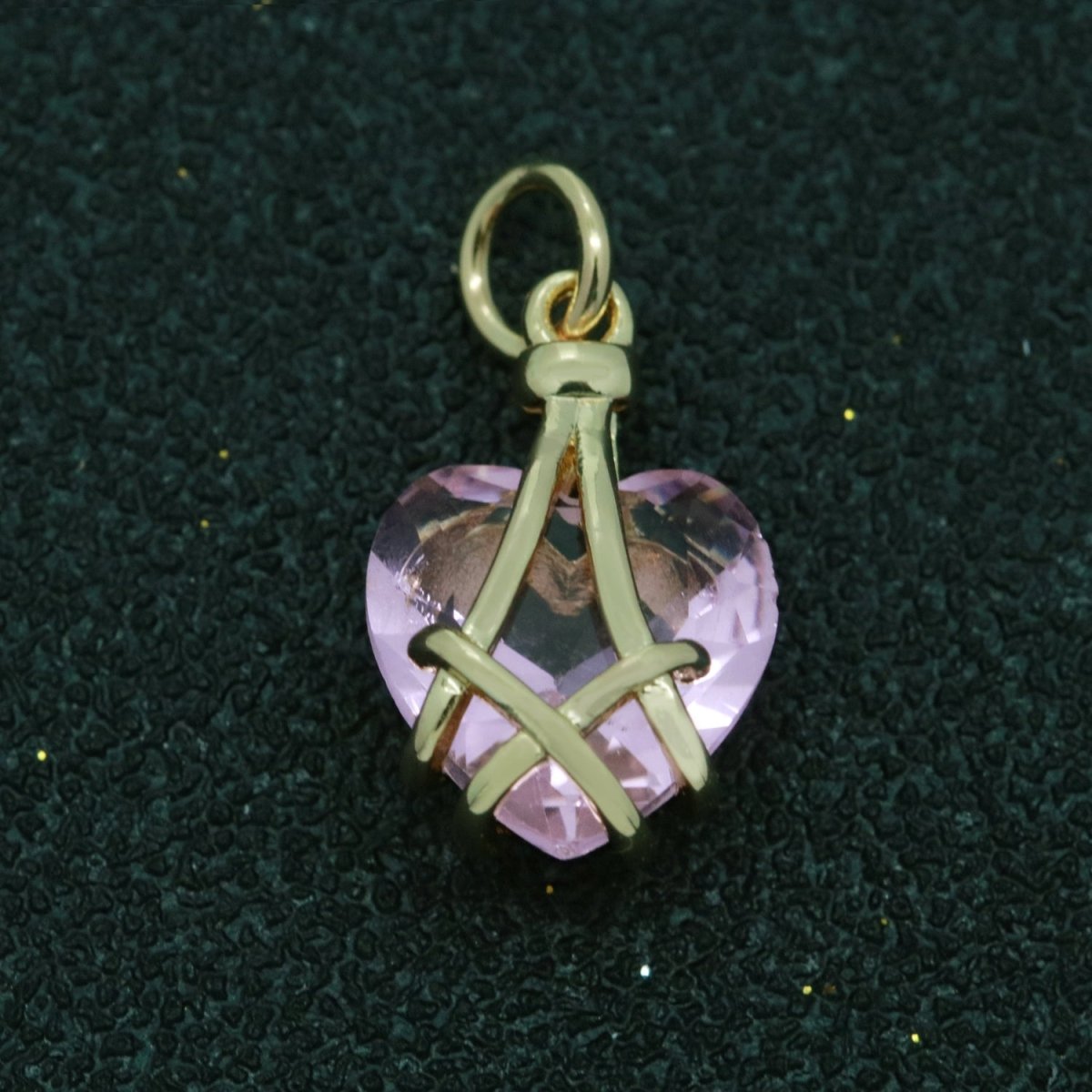 Pink heart gem pendant, pink gem charm, pink crystal charm for Necklace Earring Bracelet Supply M-720 - DLUXCA