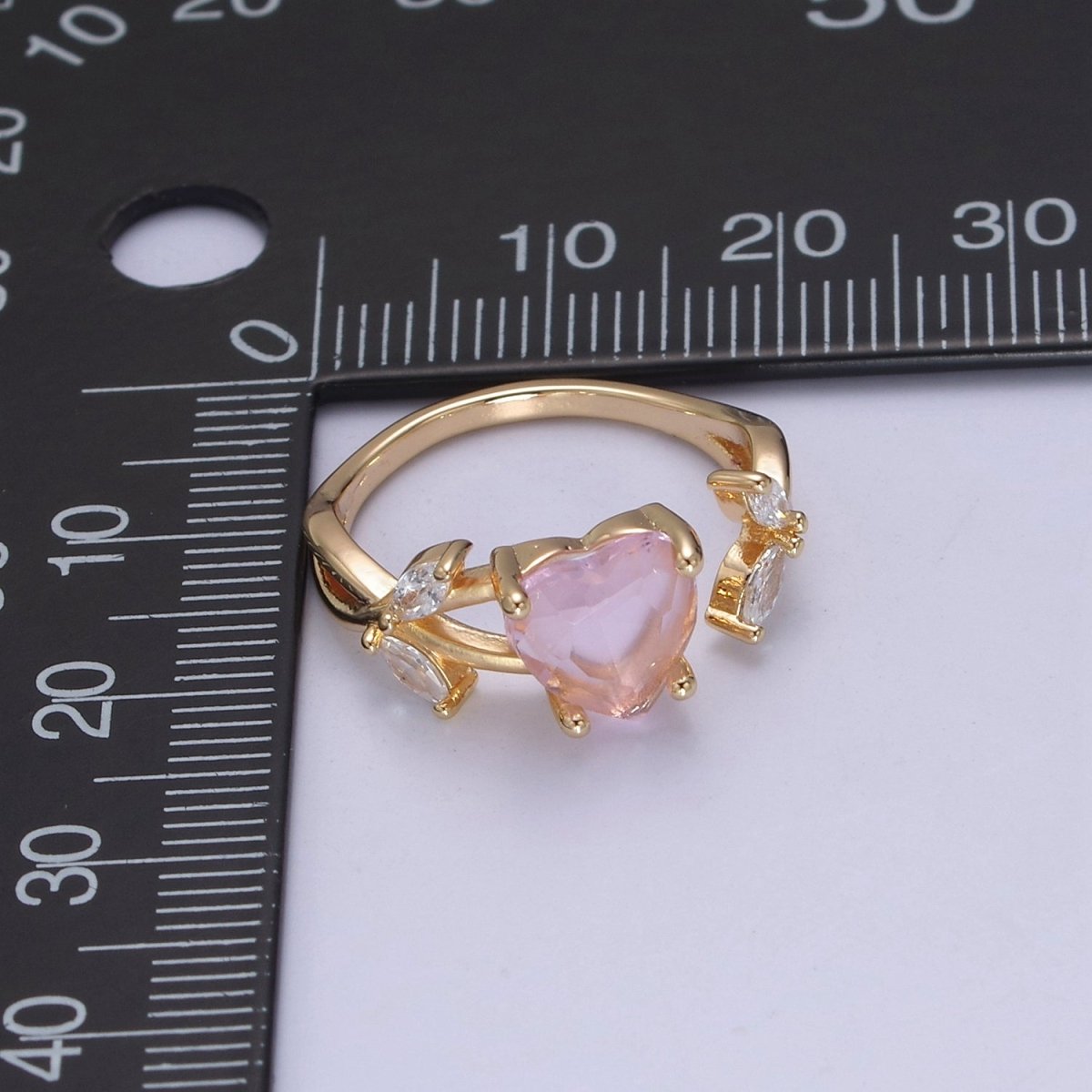 Pink Heart Ring, Gold Kawaii Ring Dainty Ring Open Adjustable Jewelry for Valentine Gift U-364 - DLUXCA