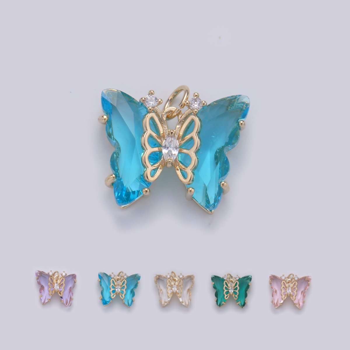 Pink Mariposa Butterfly Charm Acrylic Butterfly Charm Glass Pendant for Necklace Earring Bracelet Component in 14k Gold Filled Tarnish Free D-520 - D-524 - DLUXCA