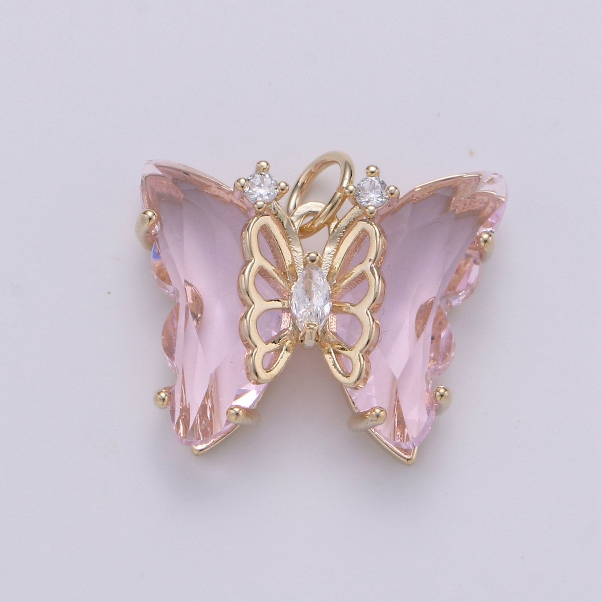 Pink Mariposa Butterfly Charm Acrylic Butterfly Charm Glass Pendant for Necklace Earring Bracelet Component in 14k Gold Filled Tarnish Free D-520 - D-524 - DLUXCA