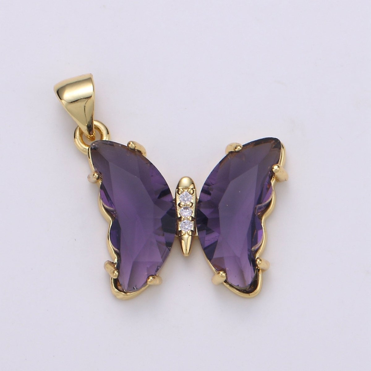 Pink Mariposa Butterfly Charm Acrylic Butterfly Charm Glass Pendant for Necklace Earring Bracelet Component in 24k Gold Filled Tarnish Free J-140~J-146 - DLUXCA