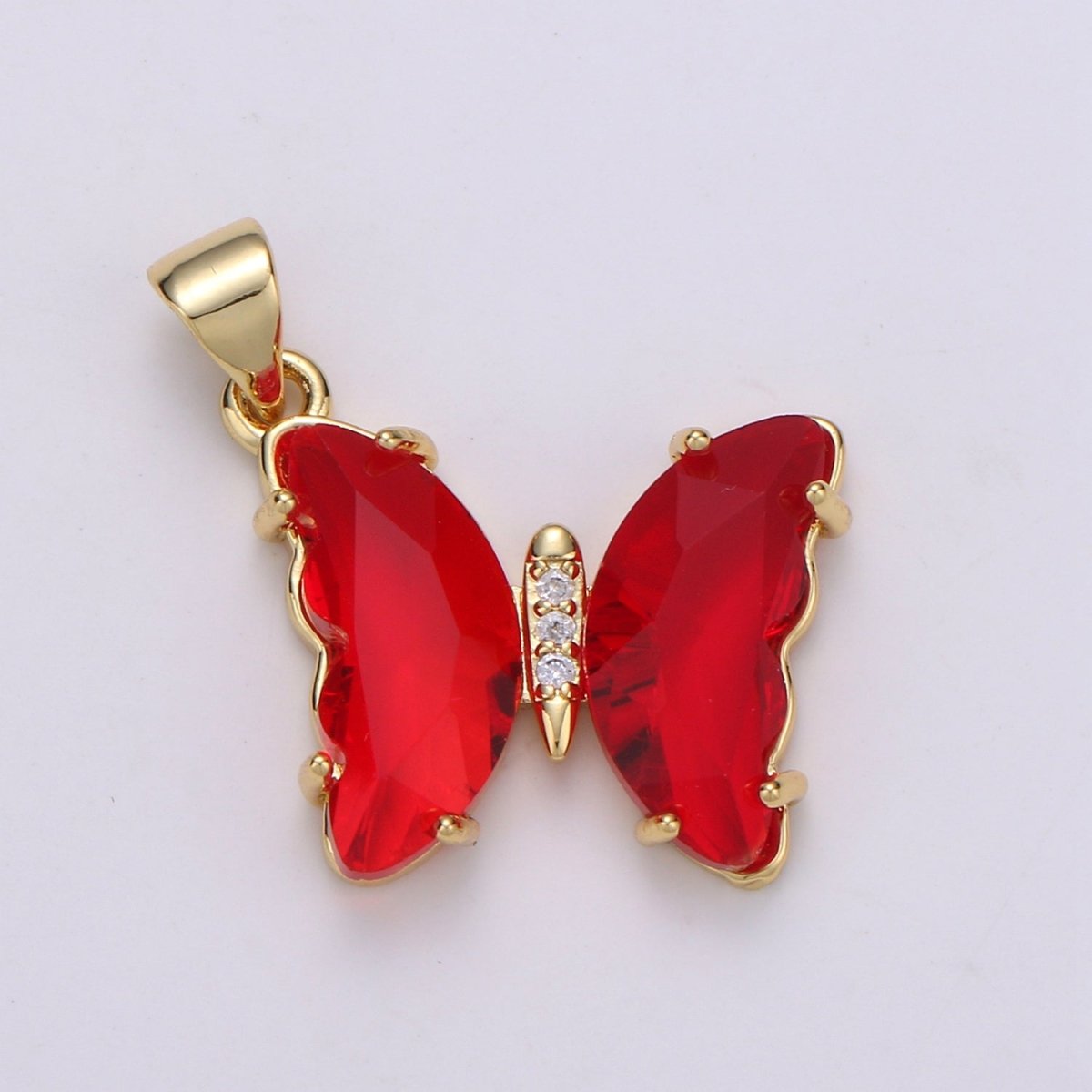 Pink Mariposa Butterfly Charm Acrylic Butterfly Charm Glass Pendant for Necklace Earring Bracelet Component in 24k Gold Filled Tarnish Free J-140~J-146 - DLUXCA