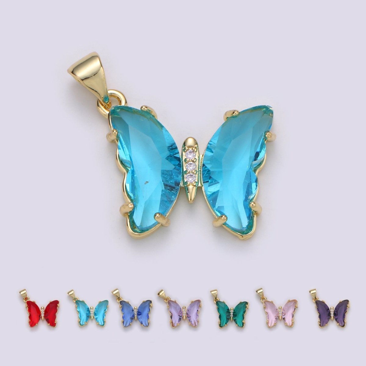 Pink Mariposa Butterfly Charm Acrylic Butterfly Charm Glass Pendant for Necklace Earring Bracelet Component in 24k Gold Filled Tarnish Free J-140~J-146 - DLUXCA