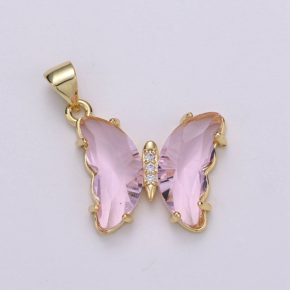 Pink Mariposa Butterfly Charm Acrylic Butterfly Charm Glass Pendant for Necklace Earring Bracelet Component in 24k Gold Filled Tarnish Free J-140~J-146 - DLUXCA