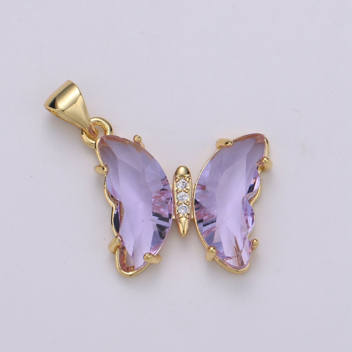 Pink Mariposa Butterfly Charm Acrylic Butterfly Charm Glass Pendant for Necklace Earring Bracelet Component in 24k Gold Filled Tarnish Free J-140~J-146 - DLUXCA