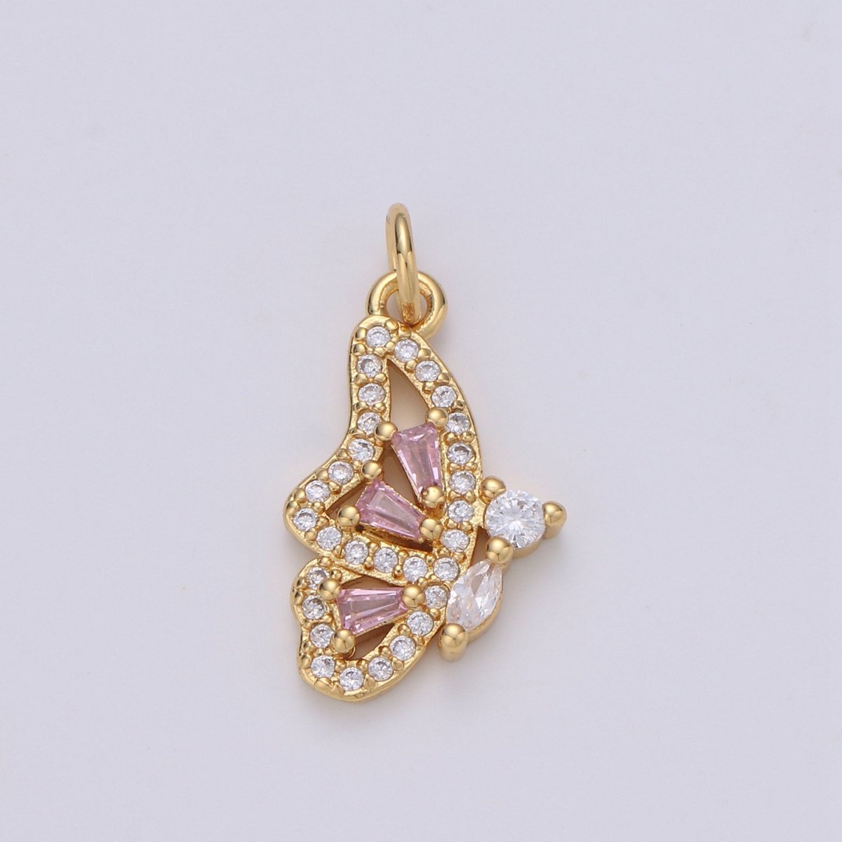 Pink Mariposa Butterfly Charm Micro Pave Cz Butterfly Charm Cubic Pendant for Necklace Component Real Gold Plated Tarnish Free, D-610 - DLUXCA