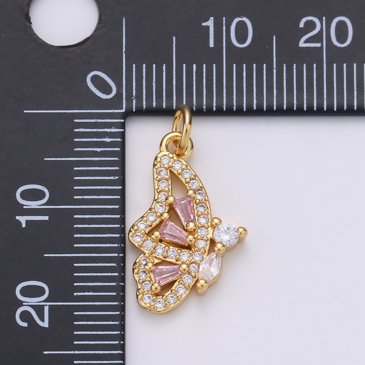 Pink Mariposa Butterfly Charm Micro Pave Cz Butterfly Charm Cubic Pendant for Necklace Component Real Gold Plated Tarnish Free, D-610 - DLUXCA