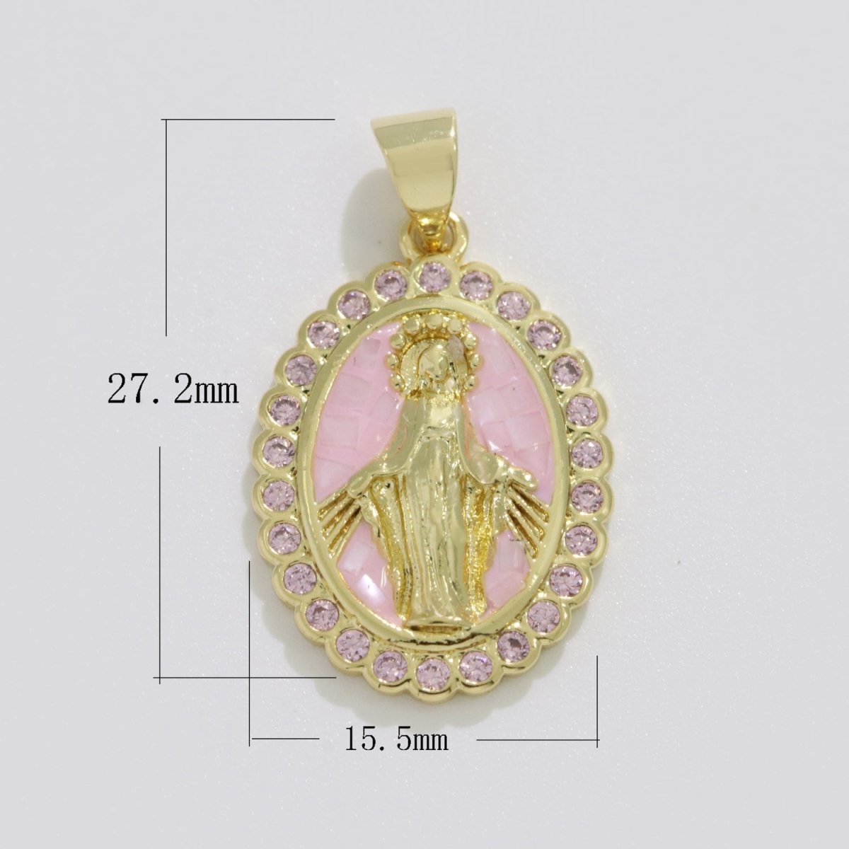 Pink miraculous Lady Charm for Necklace, Dainty Virgin Mary Pendant for Religious Jewelry Making Supply in Gold Filled N-1412 - DLUXCA