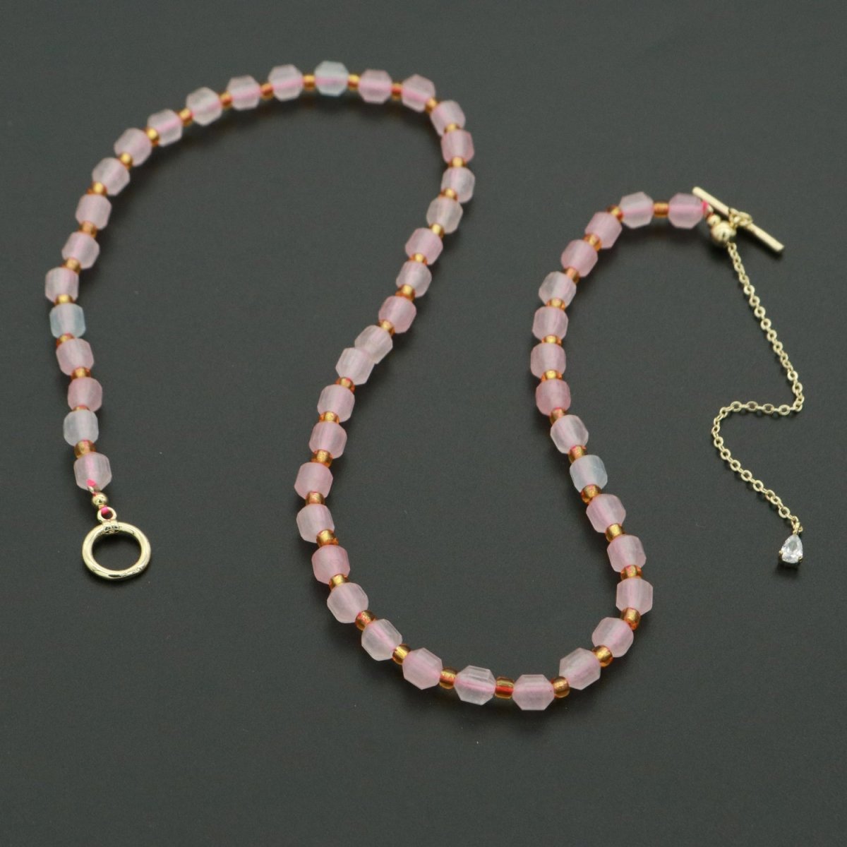 Pink Morganite Necklace 5.6mm Beads Mini Morganite stone Bead Necklace 16.5" necklace with Toggle Clasp | WA-255 Clearance Pricing - DLUXCA