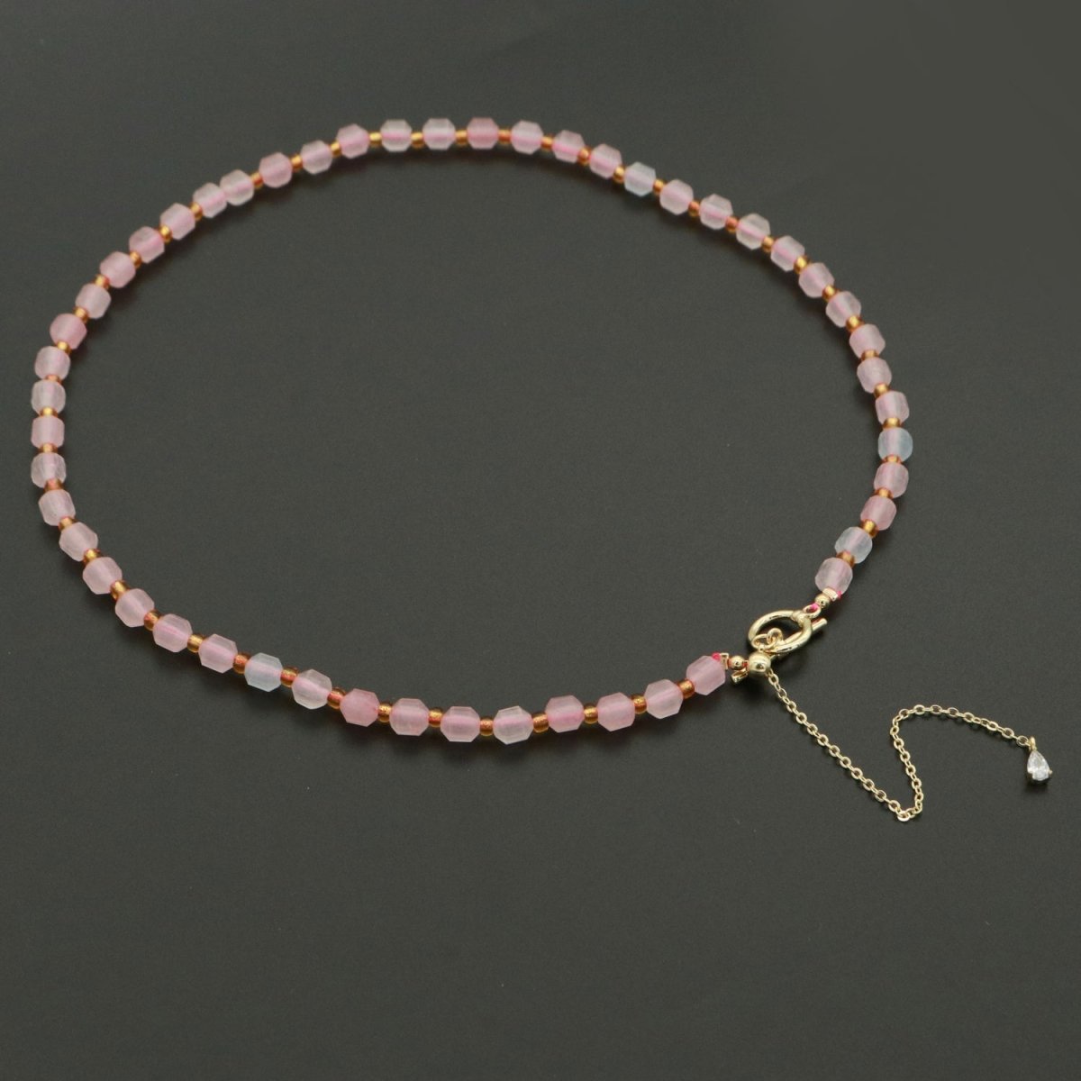 Pink Morganite Necklace 5.6mm Beads Mini Morganite stone Bead Necklace 16.5" necklace with Toggle Clasp | WA-255 Clearance Pricing - DLUXCA