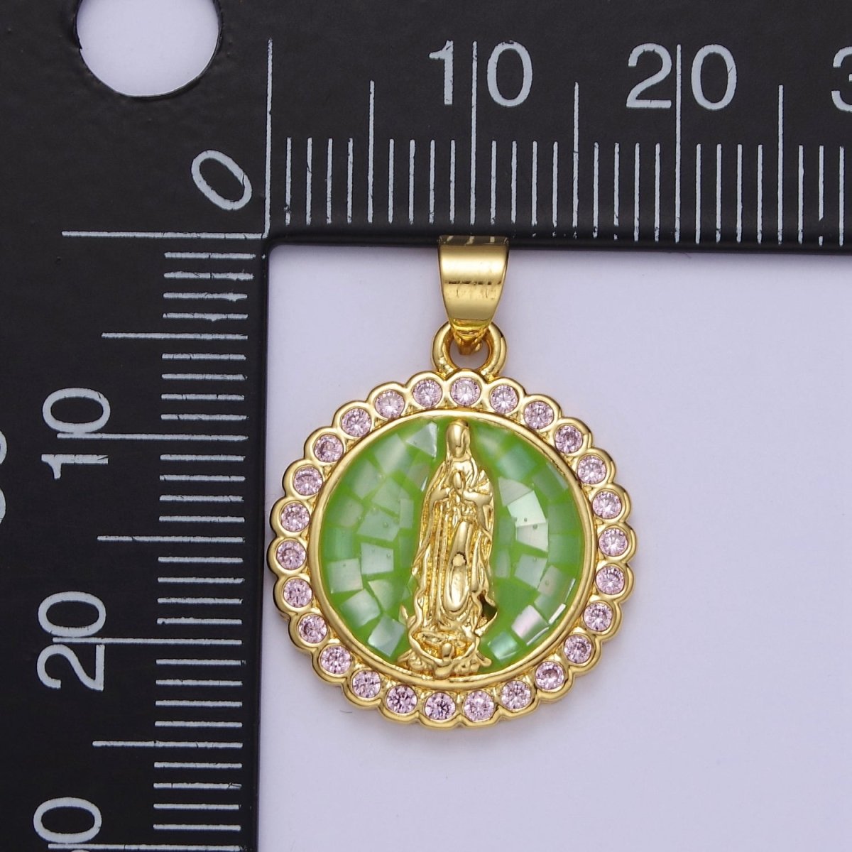 Pink Opal Lady Guadalupe Charm for Necklace, Dainty Coin Virgin Mary Pendant for Religious Jewelry Making Supply in Gold Filled J-494 J-495 J-505 J-509 - DLUXCA