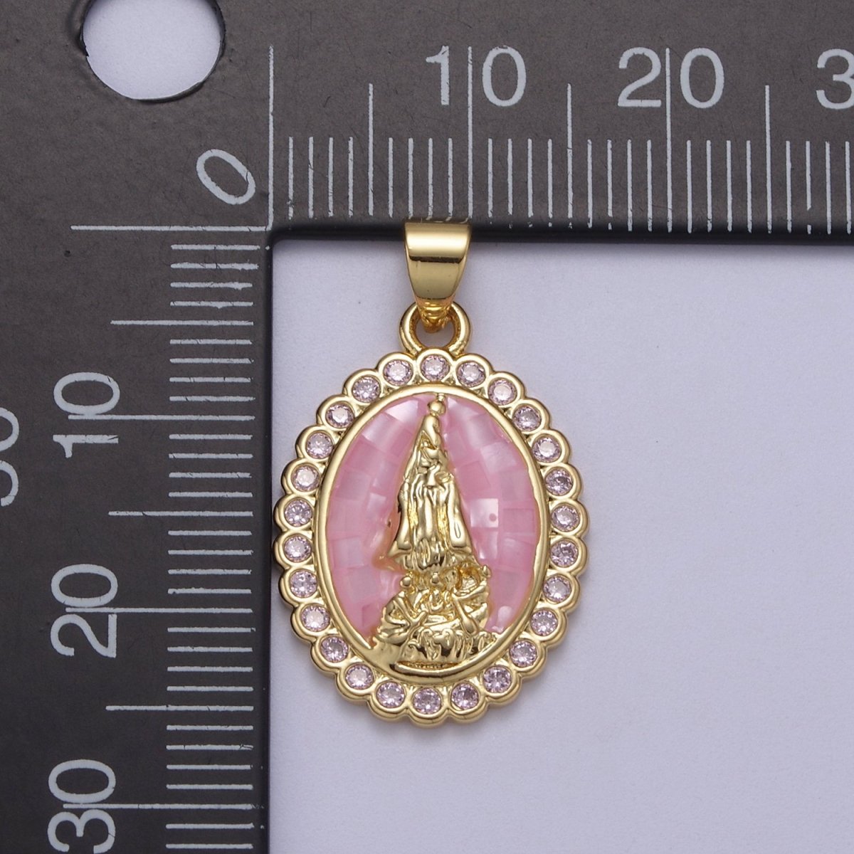 Pink Opal Miraculous Lady Charm for Necklace, Dainty Lady of Guadalupe Pendant for Religious Jewelry Making Supply in Gold Filled H-601 - DLUXCA