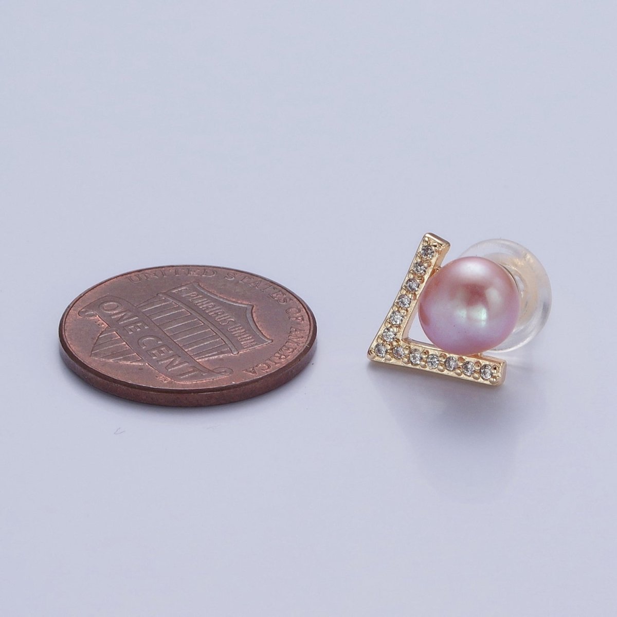 Pink Pearl Stud Earring with Gold Pave for Wedding Jewelry T-534 - DLUXCA