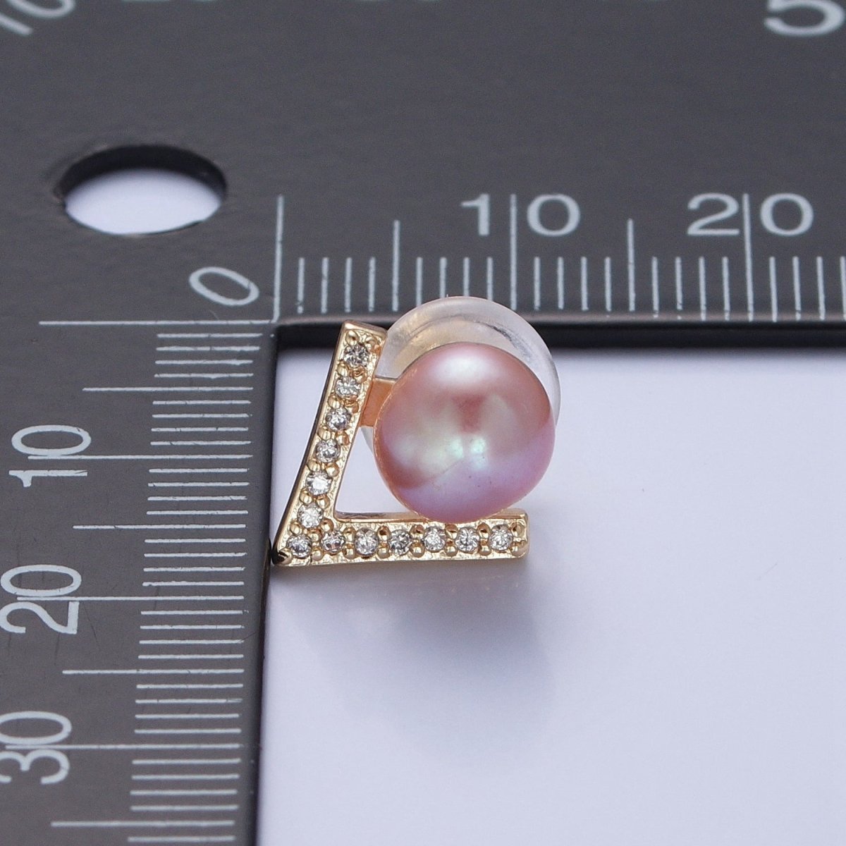 Pink Pearl Stud Earring with Gold Pave for Wedding Jewelry T-534 - DLUXCA