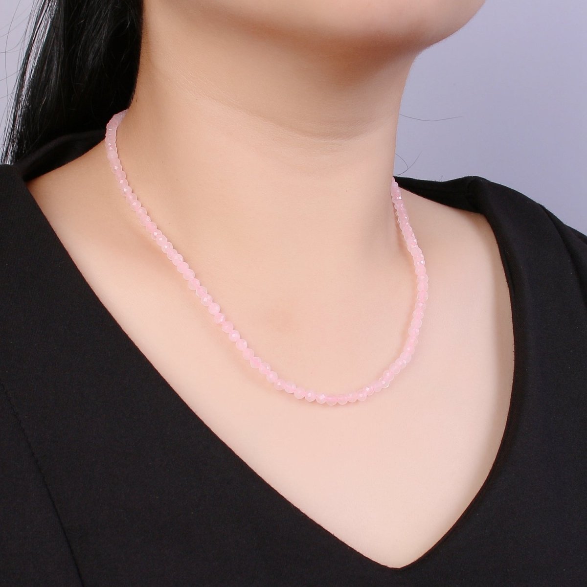 Pink Quartz Natural Gemstone Beads Necklace Ready To Wear | WA-015 Clearance Pricing - DLUXCA