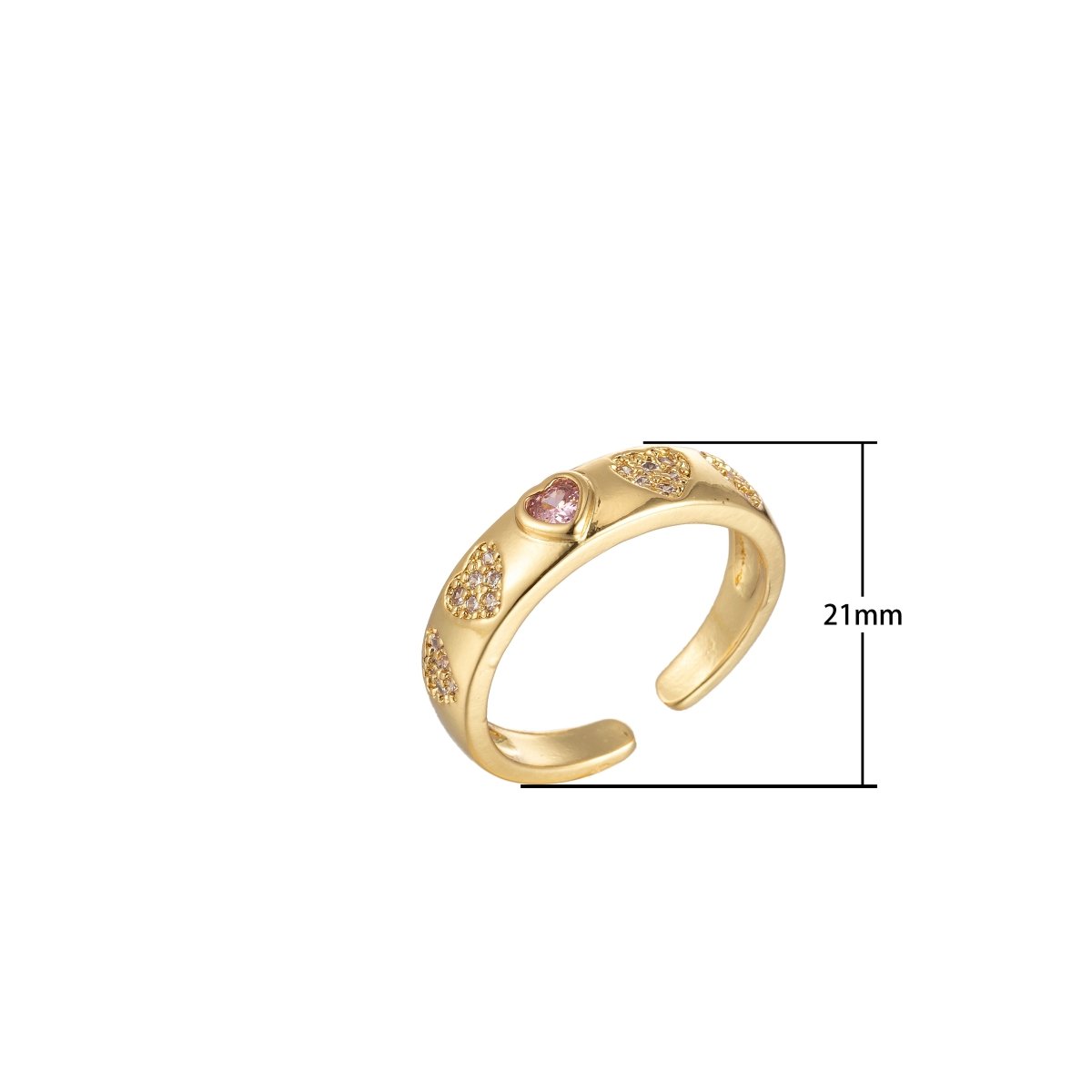Pink Red Heart CZ Gold Dome Ring Stacking Jewelry | Round Heart Ring Open Adjustable Ring O-908 O-909 - DLUXCA