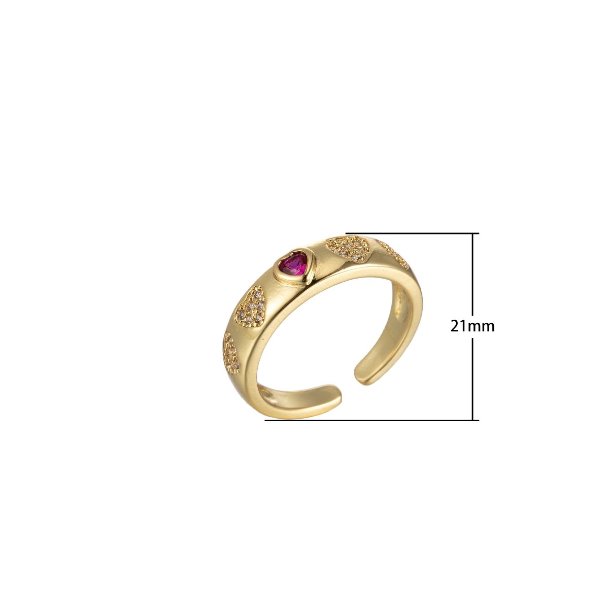Pink Red Heart CZ Gold Dome Ring Stacking Jewelry | Round Heart Ring Open Adjustable Ring O-908 O-909 - DLUXCA