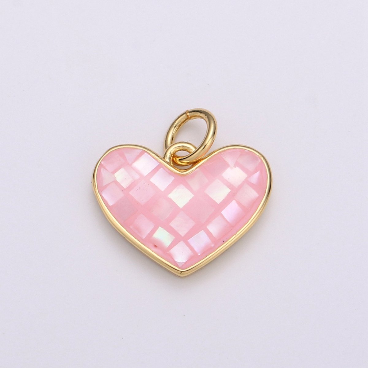 Pink Shell Opal Dainty 15mm Heart Gold Charm | D-341 - DLUXCA