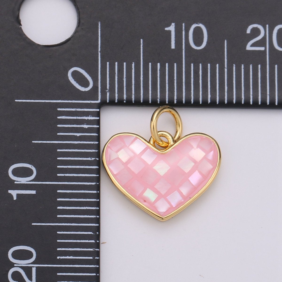 Pink Shell Opal Dainty 15mm Heart Gold Charm | D-341 - DLUXCA