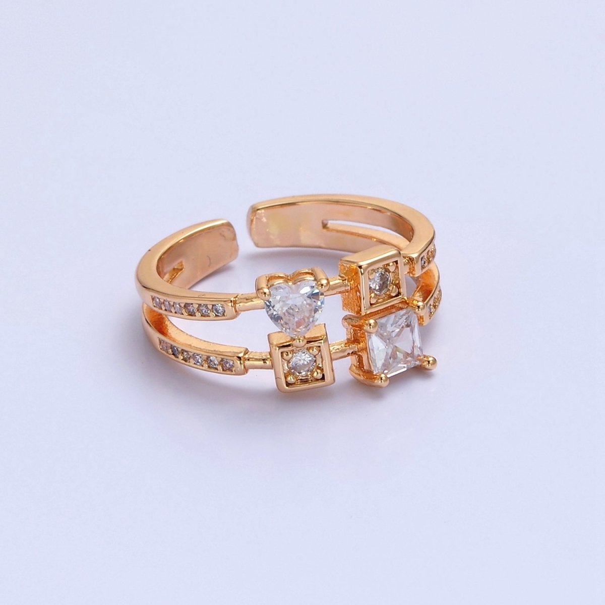 Pink Square Heart Ring Double Band Gold Band Ring O-2235 O-2236 - DLUXCA