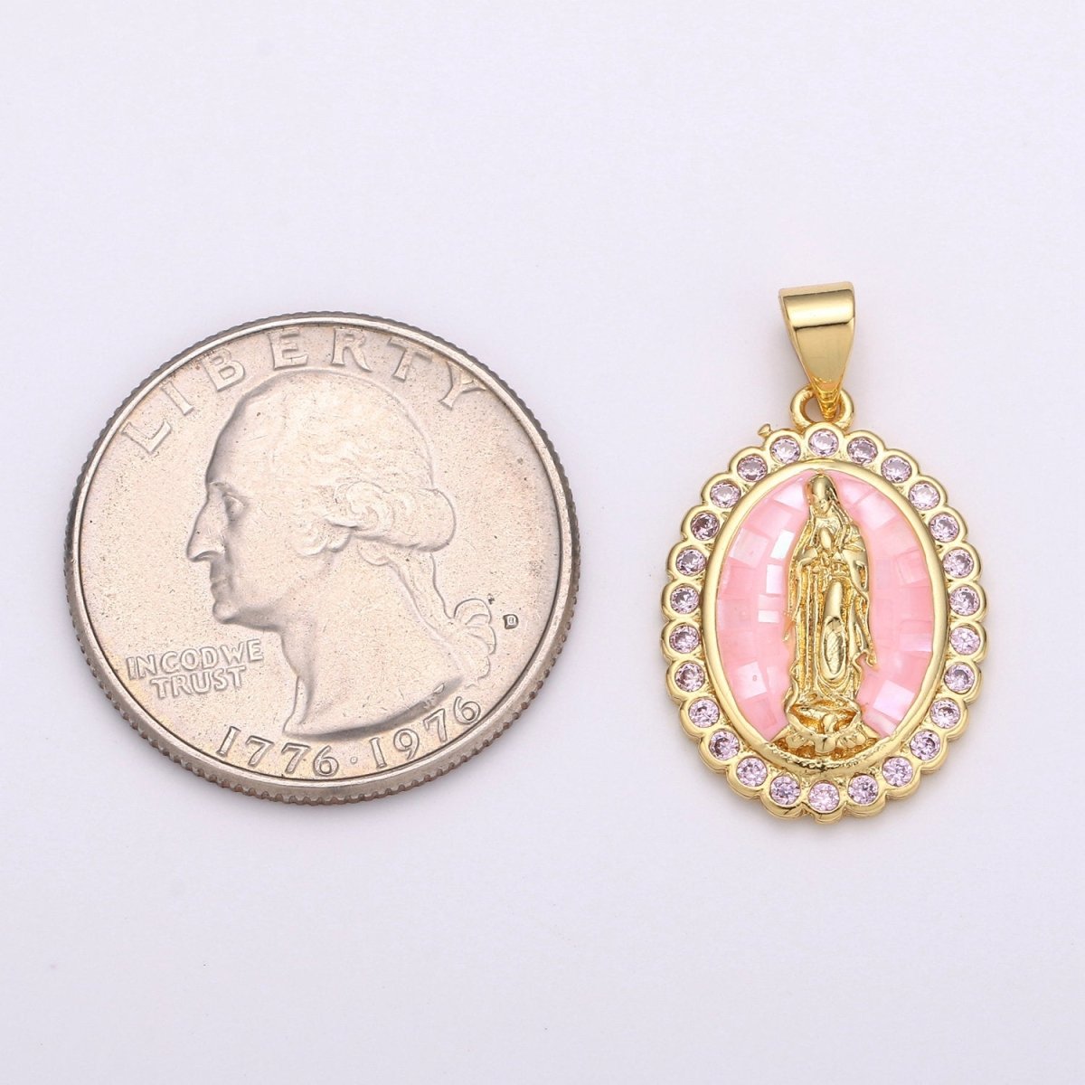 Pink Virgin Mary Charm for Necklace, Dainty Lady Guadalupe Pendant for Religious Jewelry Making Supply in Gold Filled I-778 B-882 - DLUXCA