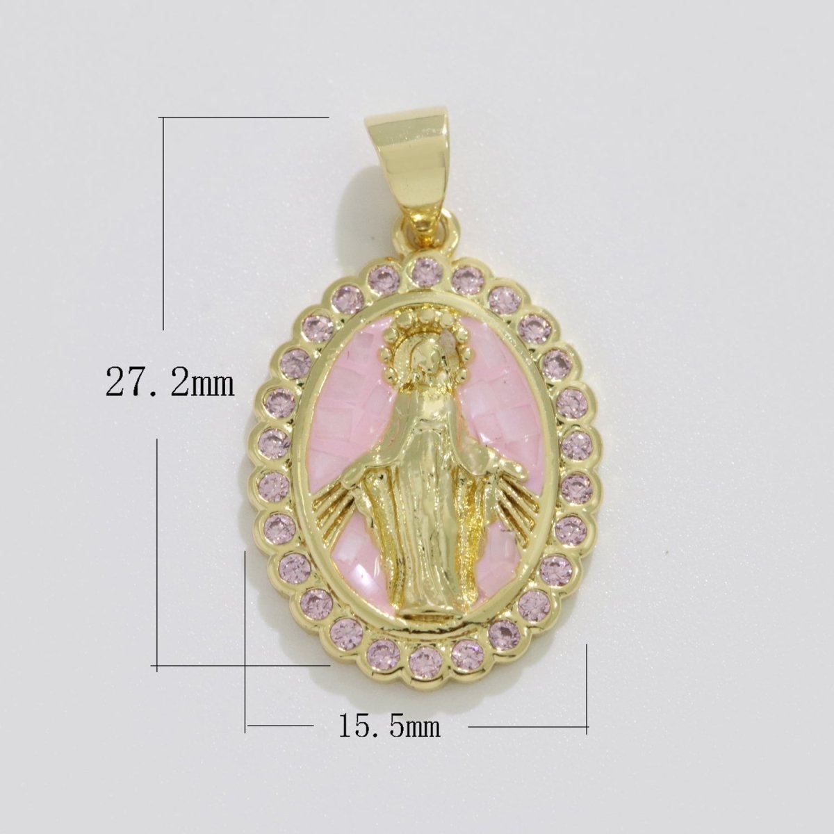 Pink Virgin Mary Charm for Necklace, Dainty Lady Guadalupe Pendant for Religious Jewelry Making Supply in Gold Filled I-778 B-882 - DLUXCA