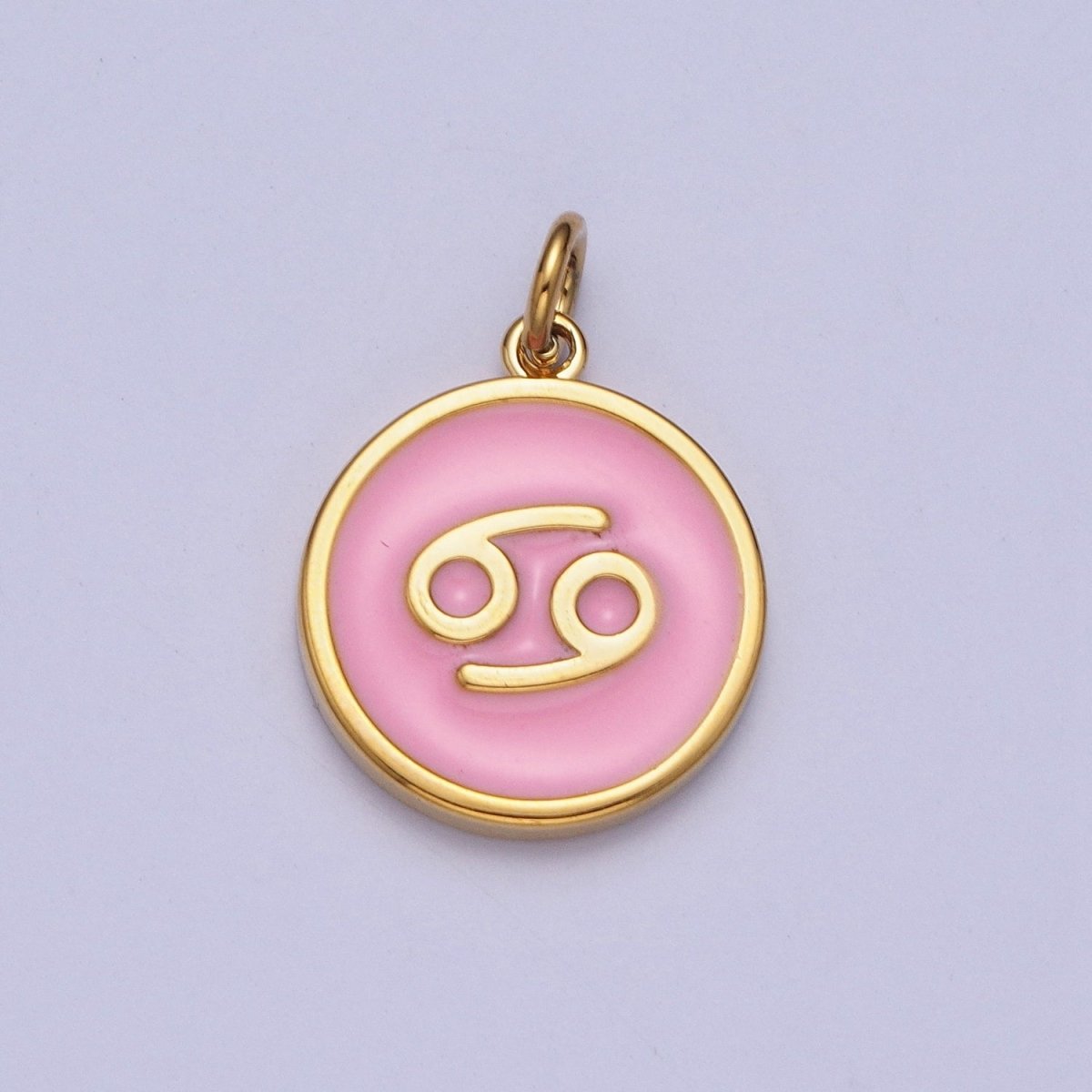 Pink Zodiac Sign Charms, Horoscope Symbol Birthday Disc pendant Astrology sign in 24k Gold Filled X-277 - X-288 - DLUXCA