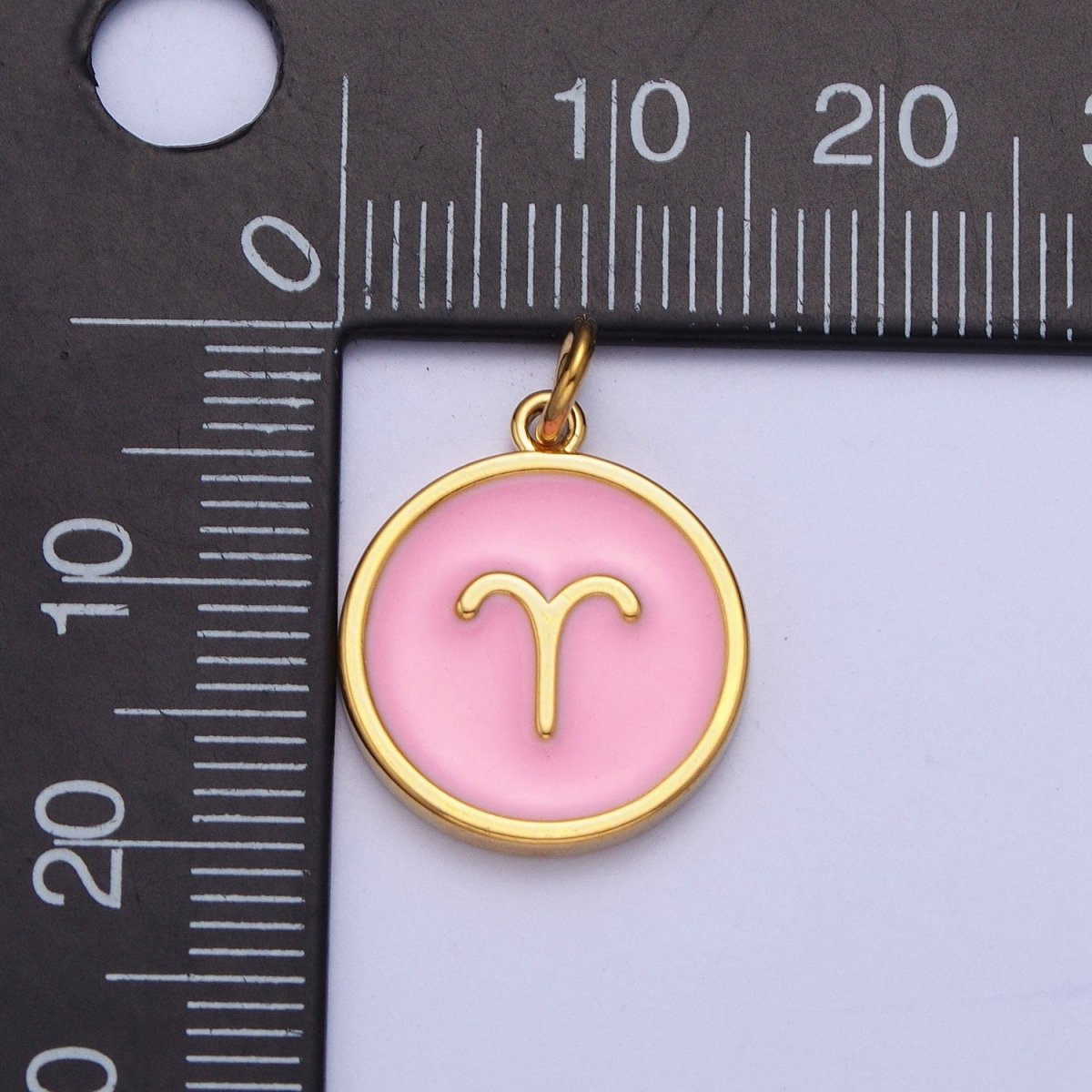 Pink Zodiac Sign Charms, Horoscope Symbol Birthday Disc pendant Astrology sign in 24k Gold Filled X-277 - X-288 - DLUXCA