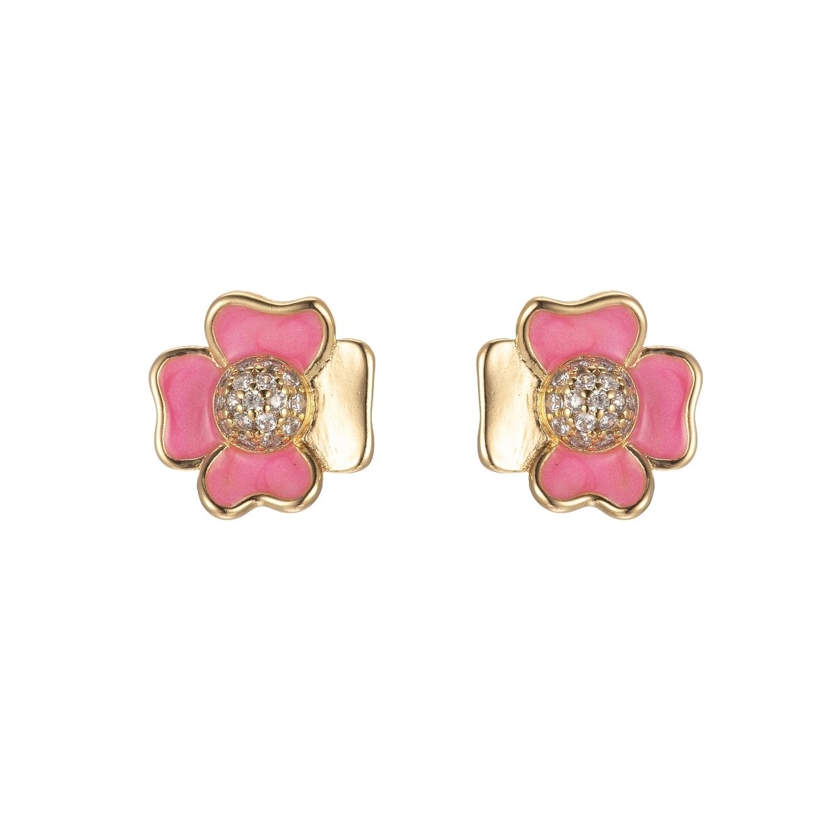 Pink/White Flower Petal Stud Earrings CZ Beauty Floral Nature Theme Daily Wear Earring Jewelry P-192~P-193 - DLUXCA