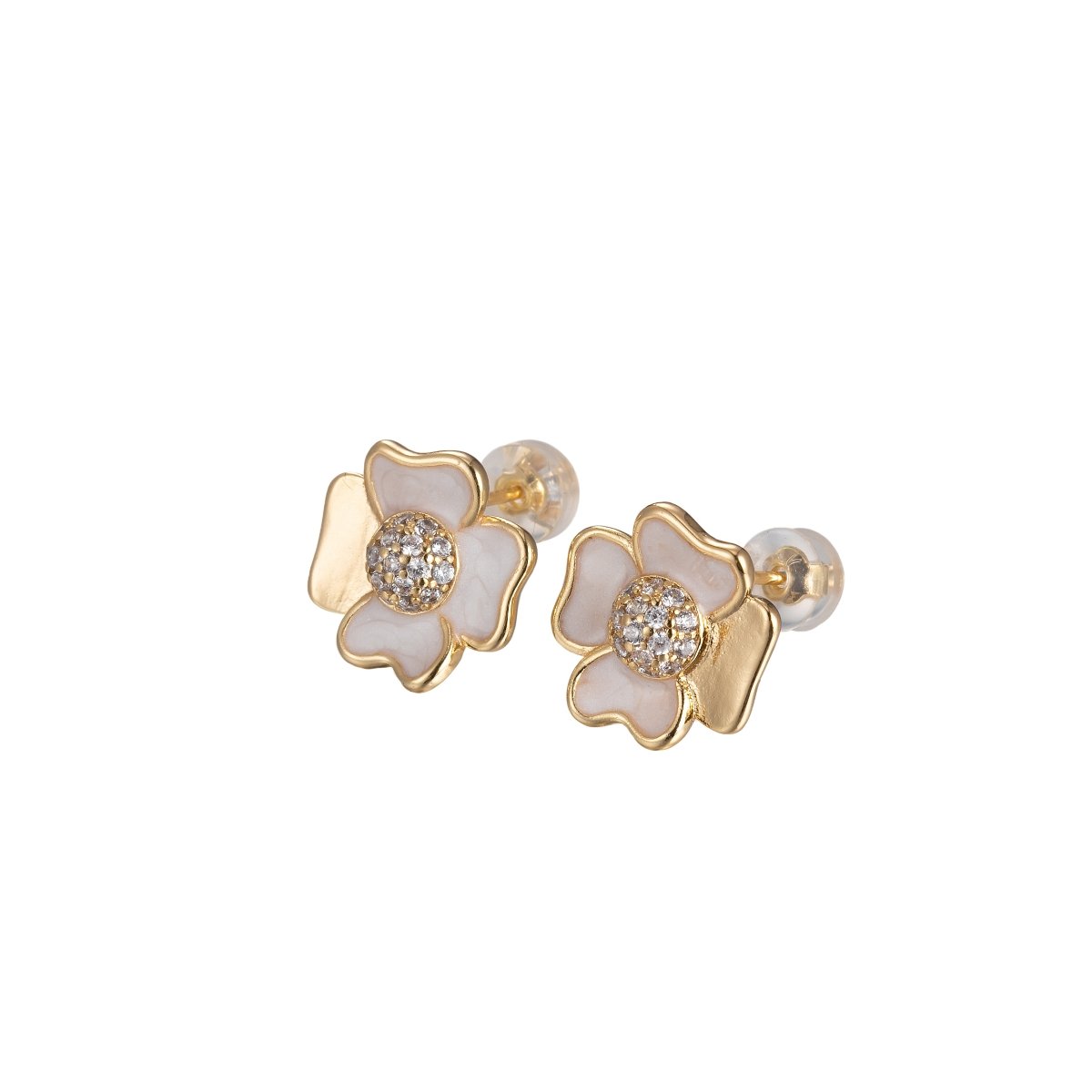 Pink/White Flower Petal Stud Earrings CZ Beauty Floral Nature Theme Daily Wear Earring Jewelry P-192~P-193 - DLUXCA