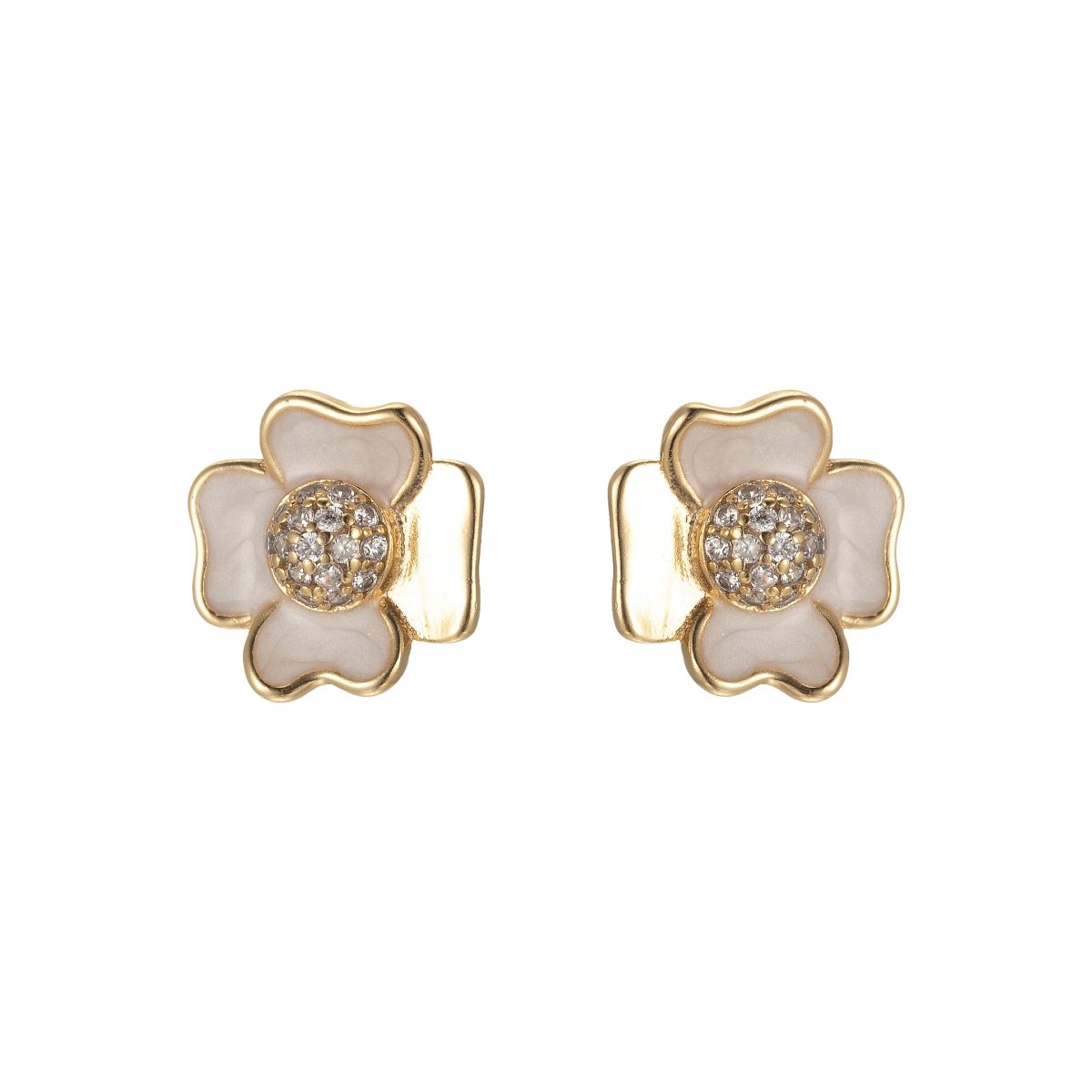 Pink/White Flower Petal Stud Earrings CZ Beauty Floral Nature Theme Daily Wear Earring Jewelry P-192~P-193 - DLUXCA