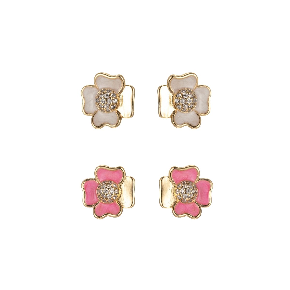 Pink/White Flower Petal Stud Earrings CZ Beauty Floral Nature Theme Daily Wear Earring Jewelry P-192~P-193 - DLUXCA