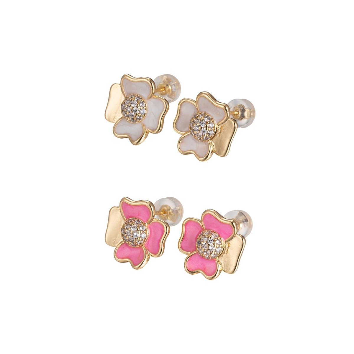 Pink/White Flower Petal Stud Earrings CZ Beauty Floral Nature Theme Daily Wear Earring Jewelry P-192~P-193 - DLUXCA