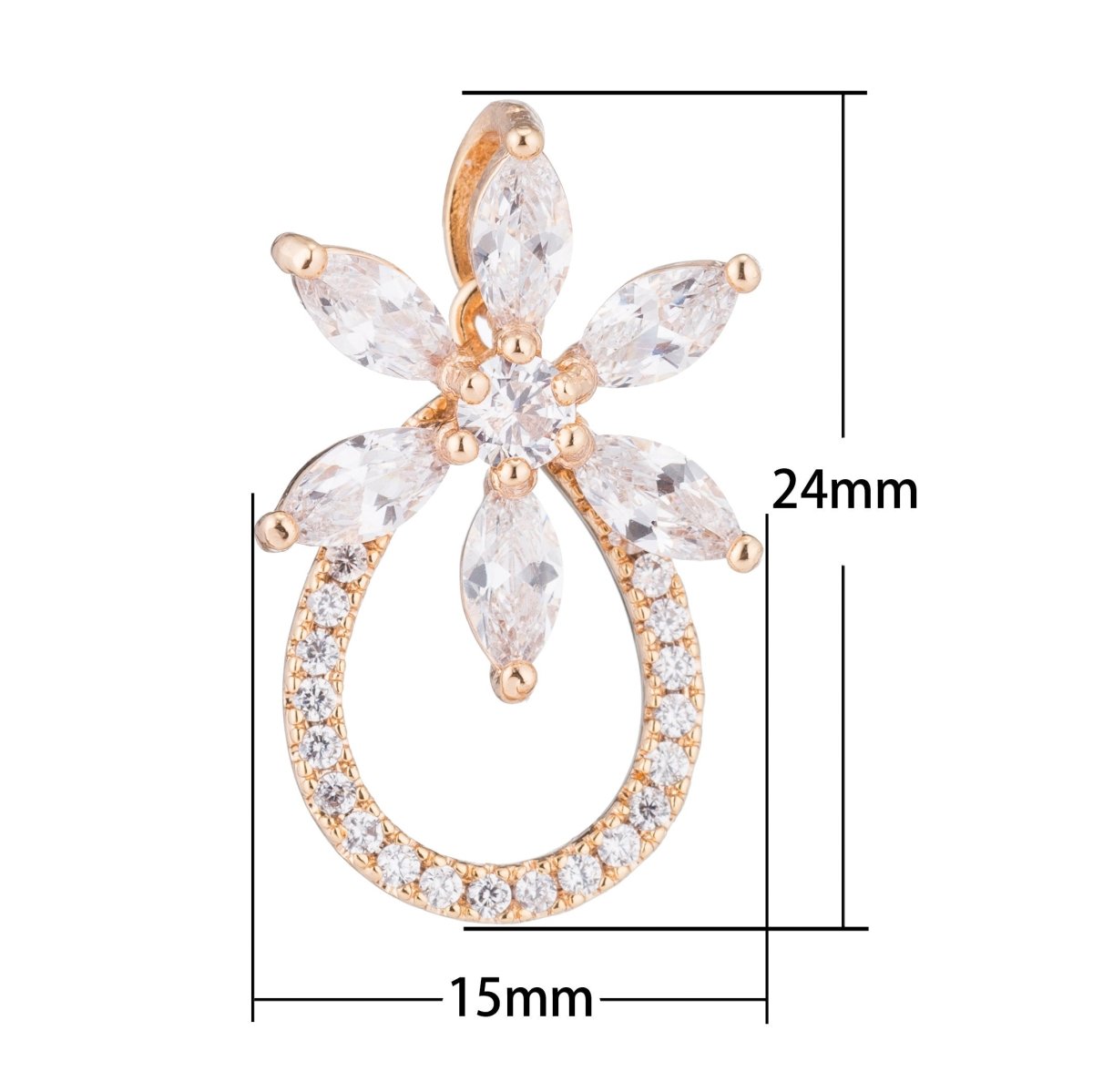 Pinky Gold Tear Drop Pear Shape Flower Floral Beauty Gifts Cubic Zirconia Necklace Pendant Charm Bead Bails Findings for Jewelry Making H-162 - DLUXCA