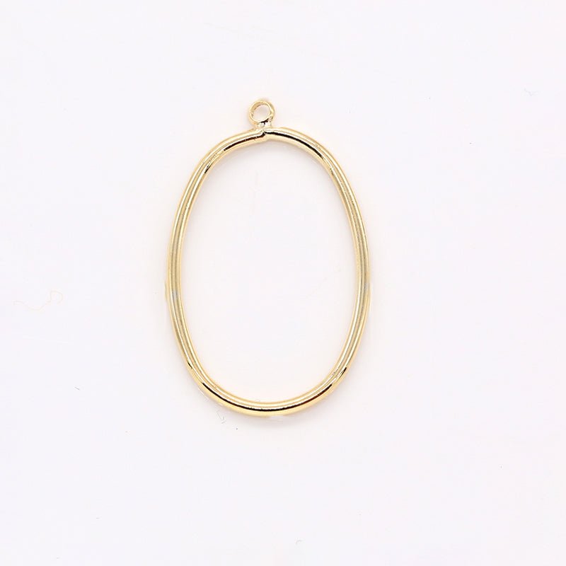 Plain Gold Oval Charm Golden Geometric Oval Shape Charm Pendant GP-195 - DLUXCA