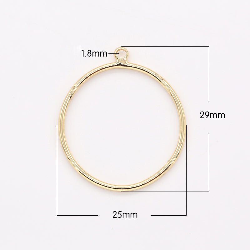 Plain Gold Round Circle Ring Hoop Charm, Golden Geometric Shape O-Ring Charm Pendant GP-186 - DLUXCA