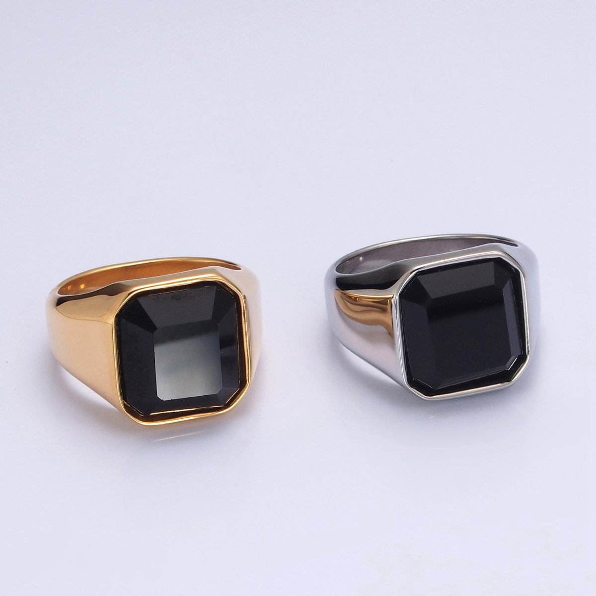 Polished Black CZ Cubic Zirconia Stainless Steel Ring in Gold & Silver O-821 O-822 O-837 O-838 - DLUXCA