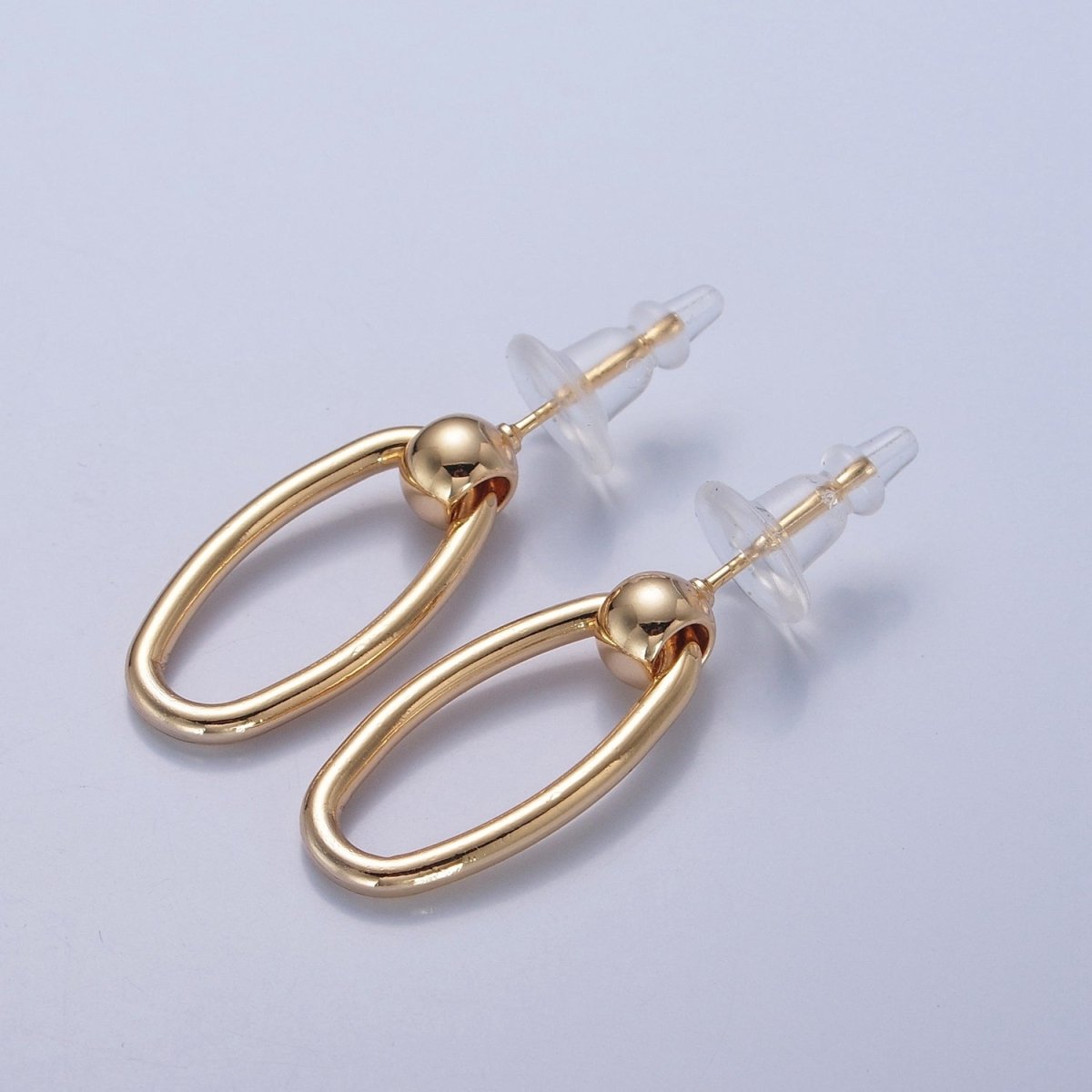 Post Earrings, Gold Hoop Earrings, Post with Hoop, Oval Hoop Earring V-391 - DLUXCA