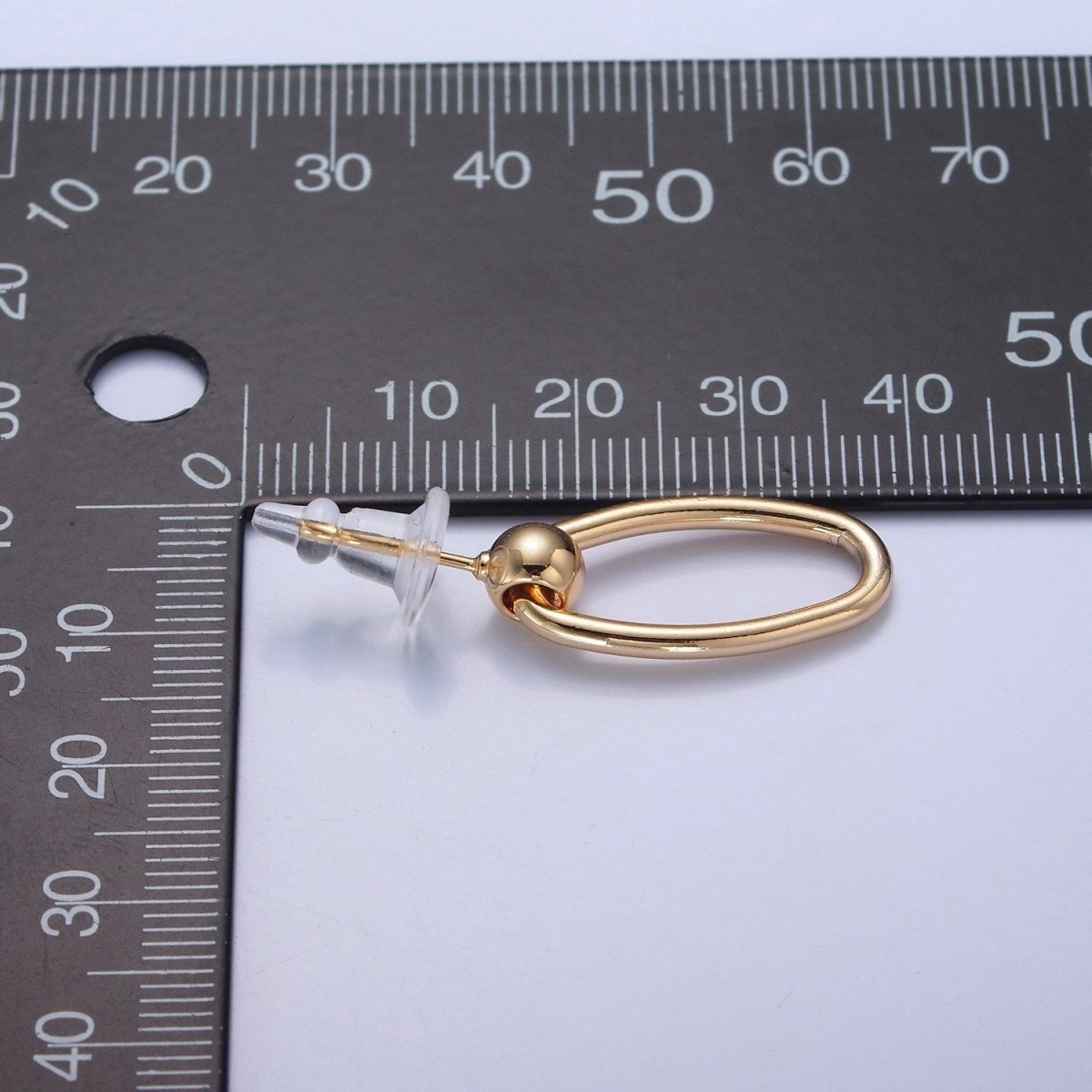 Post Earrings, Gold Hoop Earrings, Post with Hoop, Oval Hoop Earring V-391 - DLUXCA