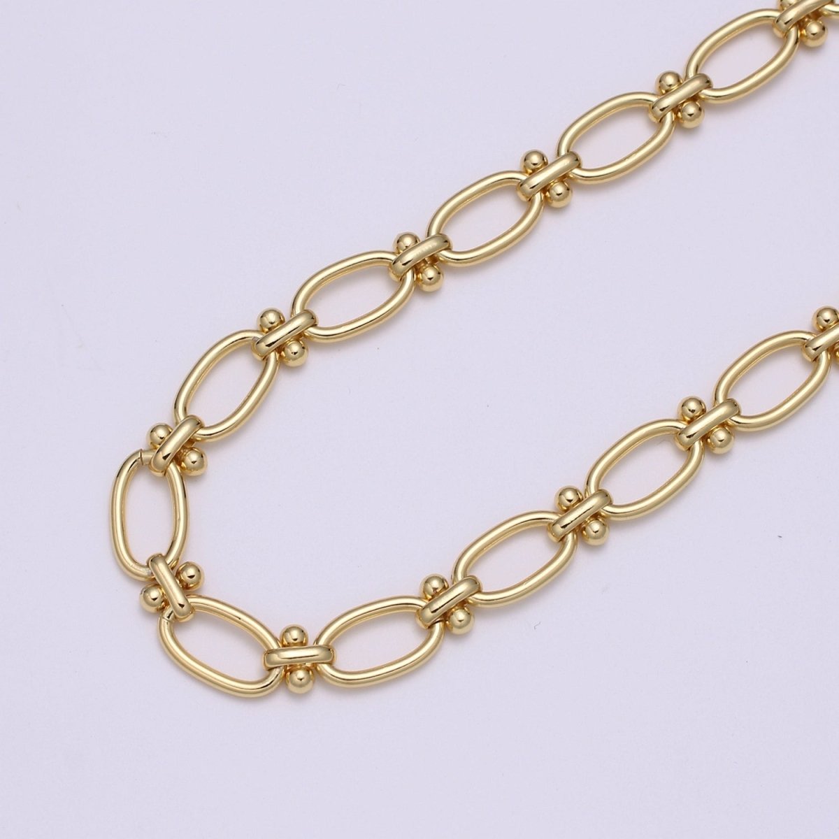 *Pre-order with MOQ of 25 yards only* Gold Oval Rolo and Cross Chain by Yard, Figure 8 Oval Link Chain, Fancy Wholesale Bulk Roll Chain For Jewelry Making, Width 9.4mm, 24K Gold Filled UNIQUE CABLE For Jewelry Component | ROLL-491 - DLUXCA