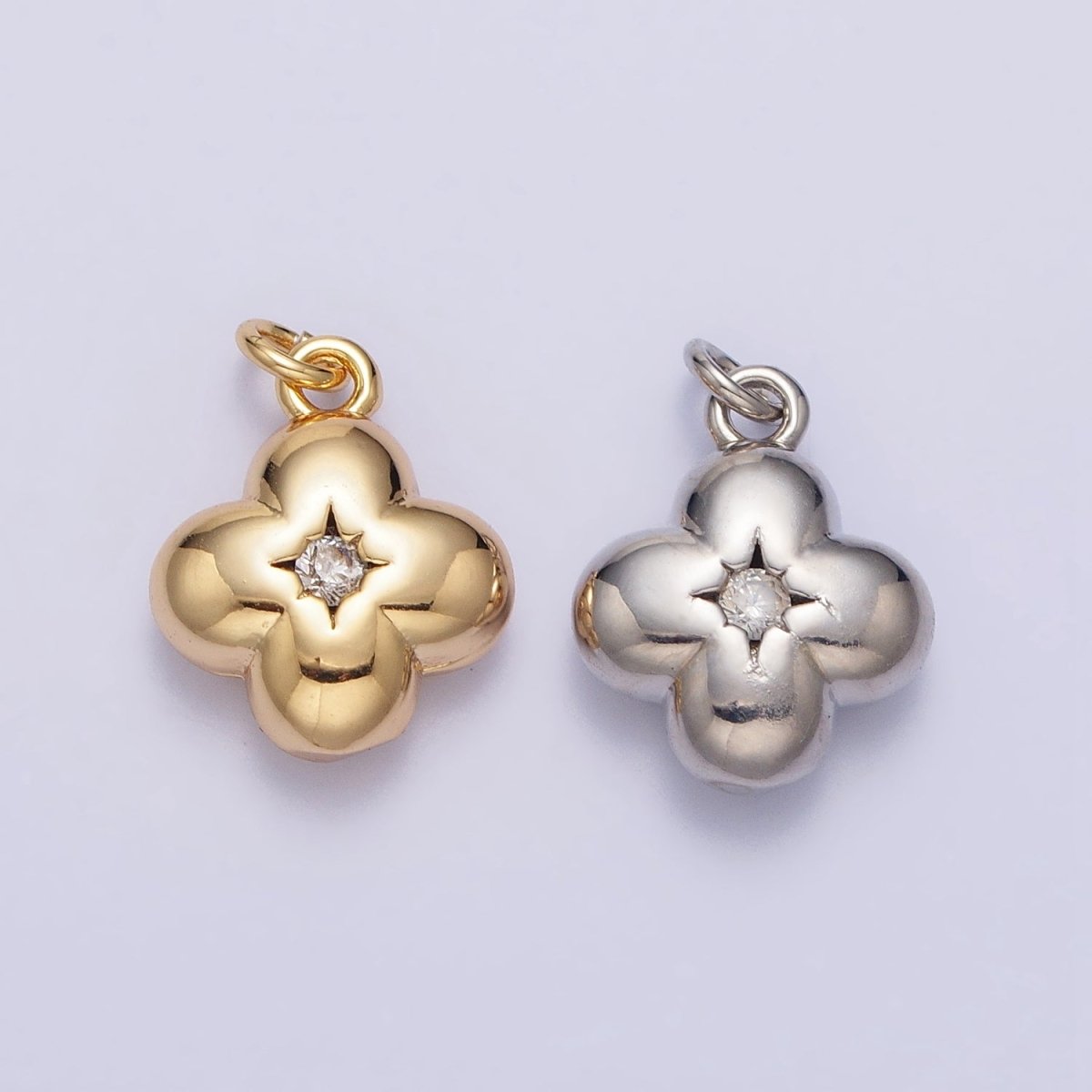 Puffed Quatrefoil Star CZ Add-On Charm in Gold & Silver | AC281 AC294 - DLUXCA