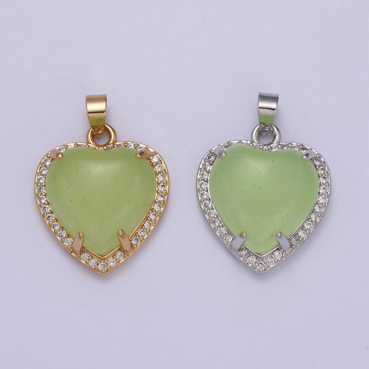 Puffy Heart Light Green Oval Lucky jade pendant Drop Charm for Necklace W-647 W-648 - DLUXCA