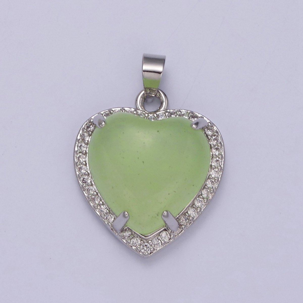 Puffy Heart Light Green Oval Lucky jade pendant Drop Charm for Necklace W-647 W-648 - DLUXCA