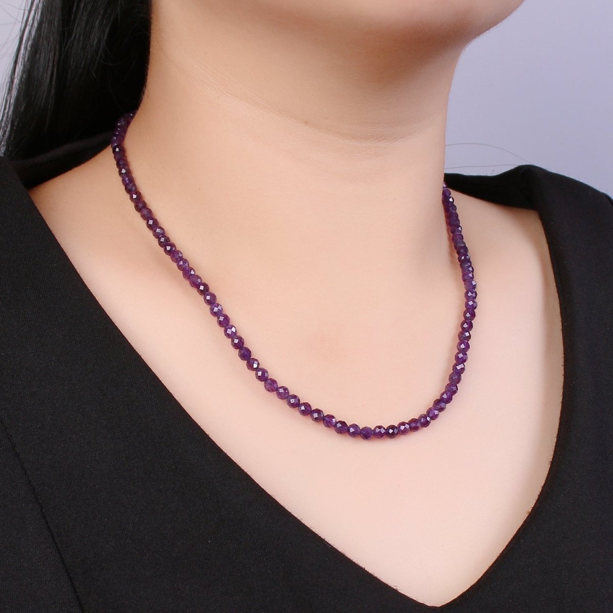 Purple Amethyst Natural Gemstone Beads Necklace Ready To Wear | WA-018 Clearance Pricing - DLUXCA