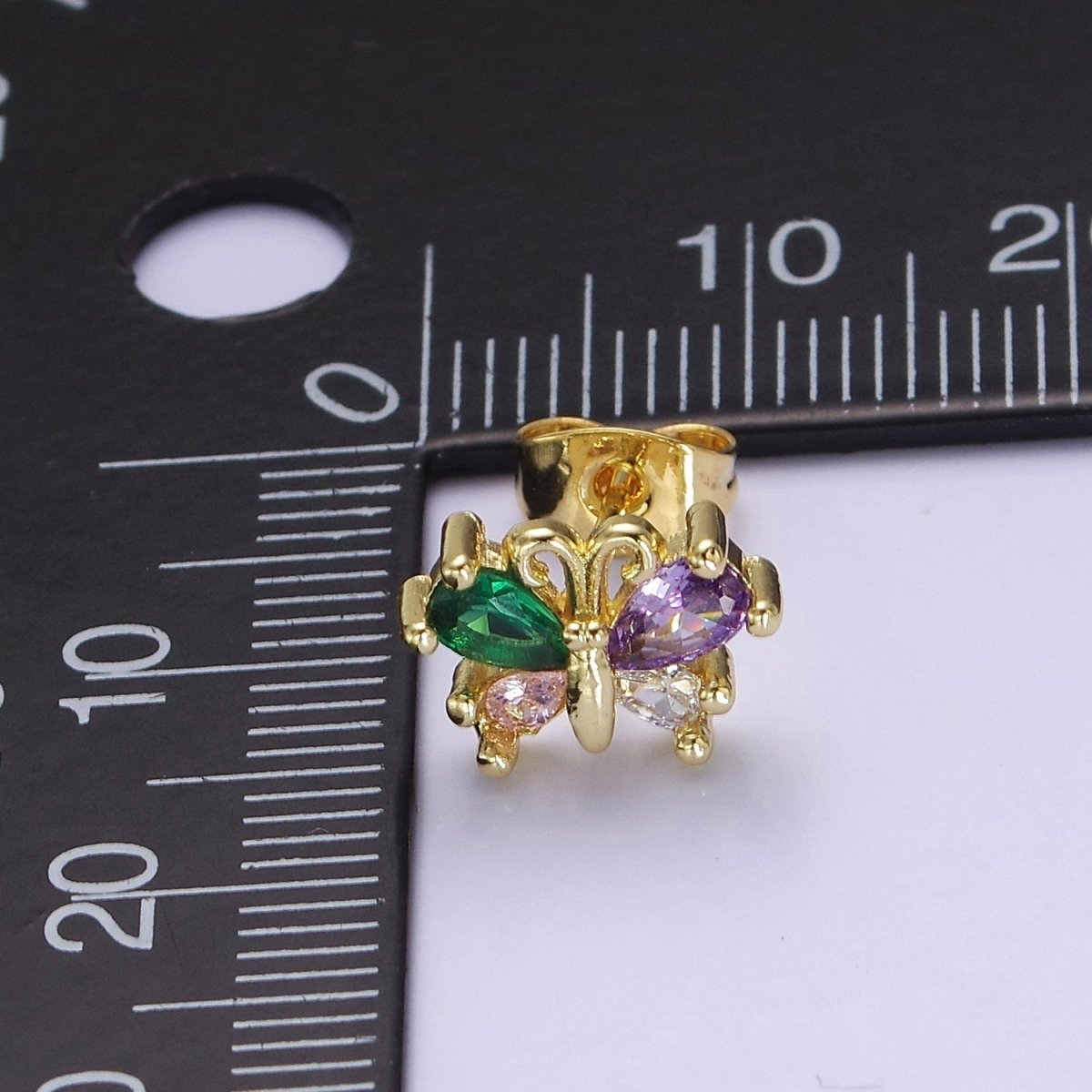 Purple Emerald Green Cz Butterfly Stud Earring Mariposa Jewelry V-110 - DLUXCA