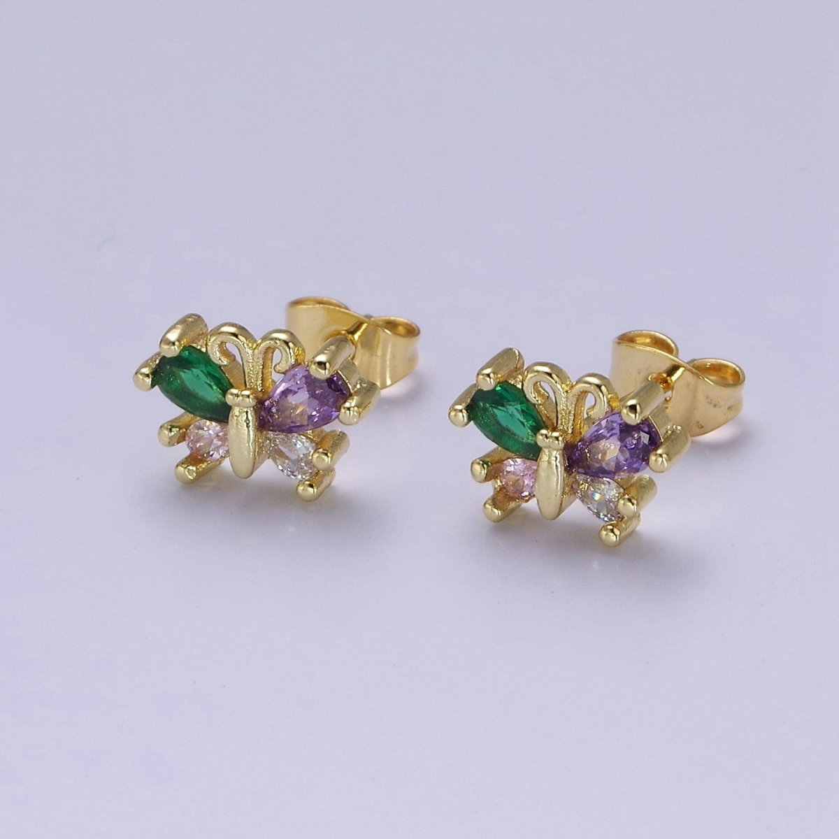 Purple Emerald Green Cz Butterfly Stud Earring Mariposa Jewelry V-110 - DLUXCA