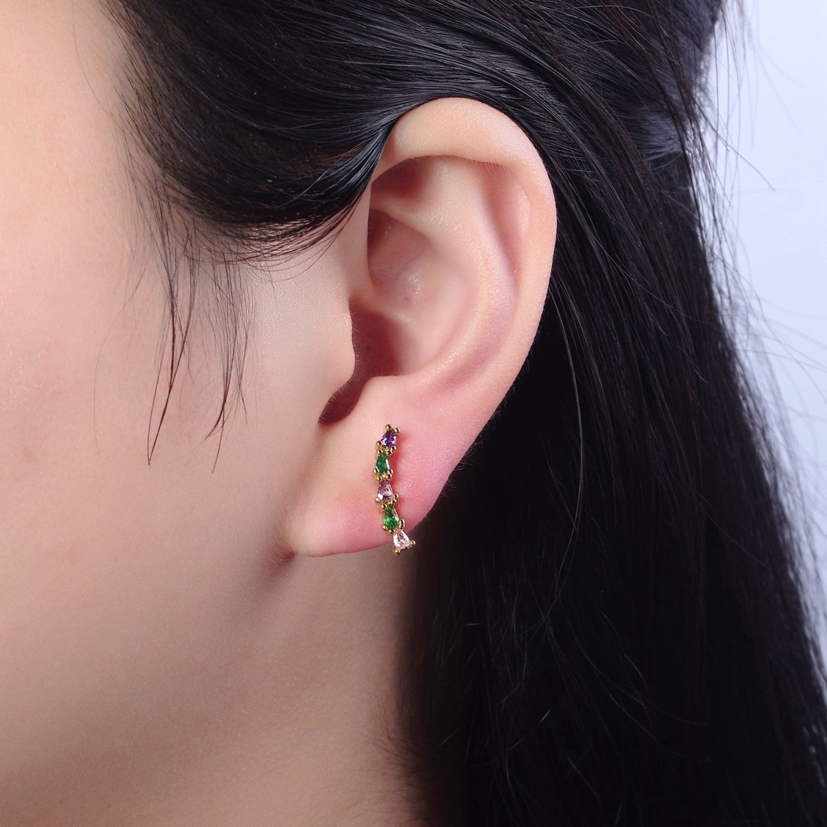 Purple Emerald Green Cz Tear Drop Stud Earring Dainty Earring V-111 - DLUXCA