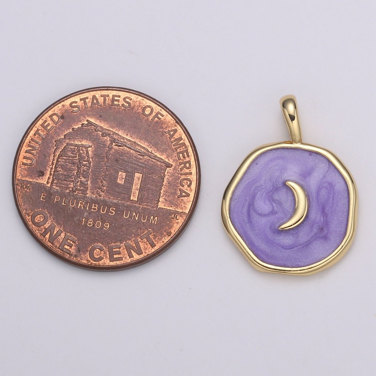 Purple Enamel Celestial Jewelry Gold Crescent Moon Charm Jewelry Making Supply 24K Gold Findings E-187 - DLUXCA
