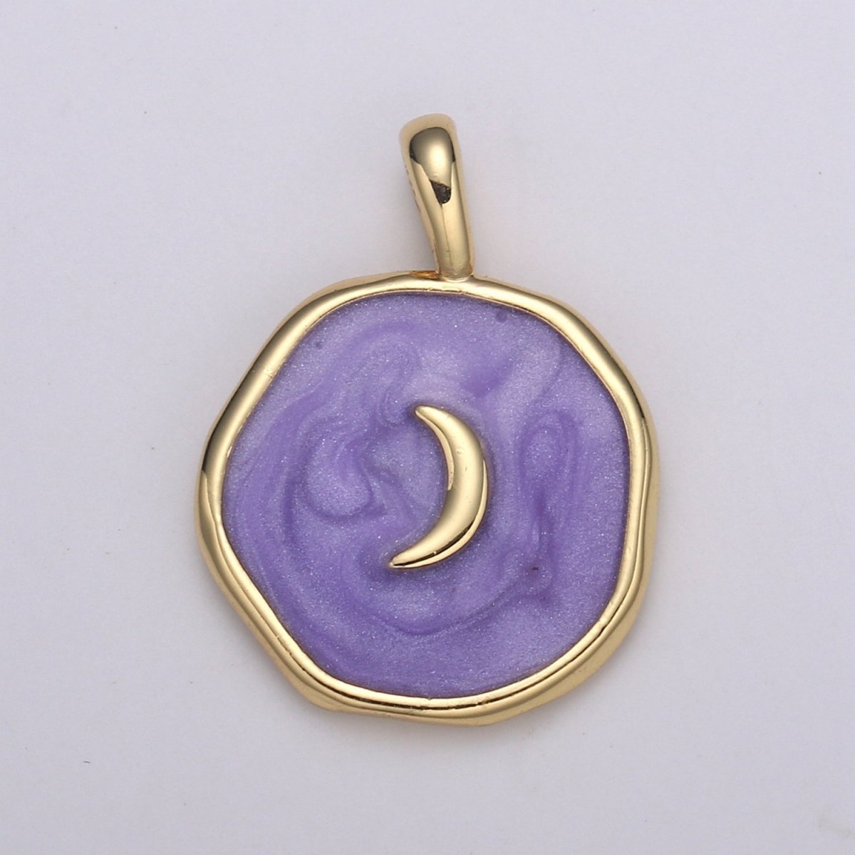 Purple Enamel Celestial Jewelry Gold Crescent Moon Charm Jewelry Making Supply 24K Gold Findings E-187 - DLUXCA